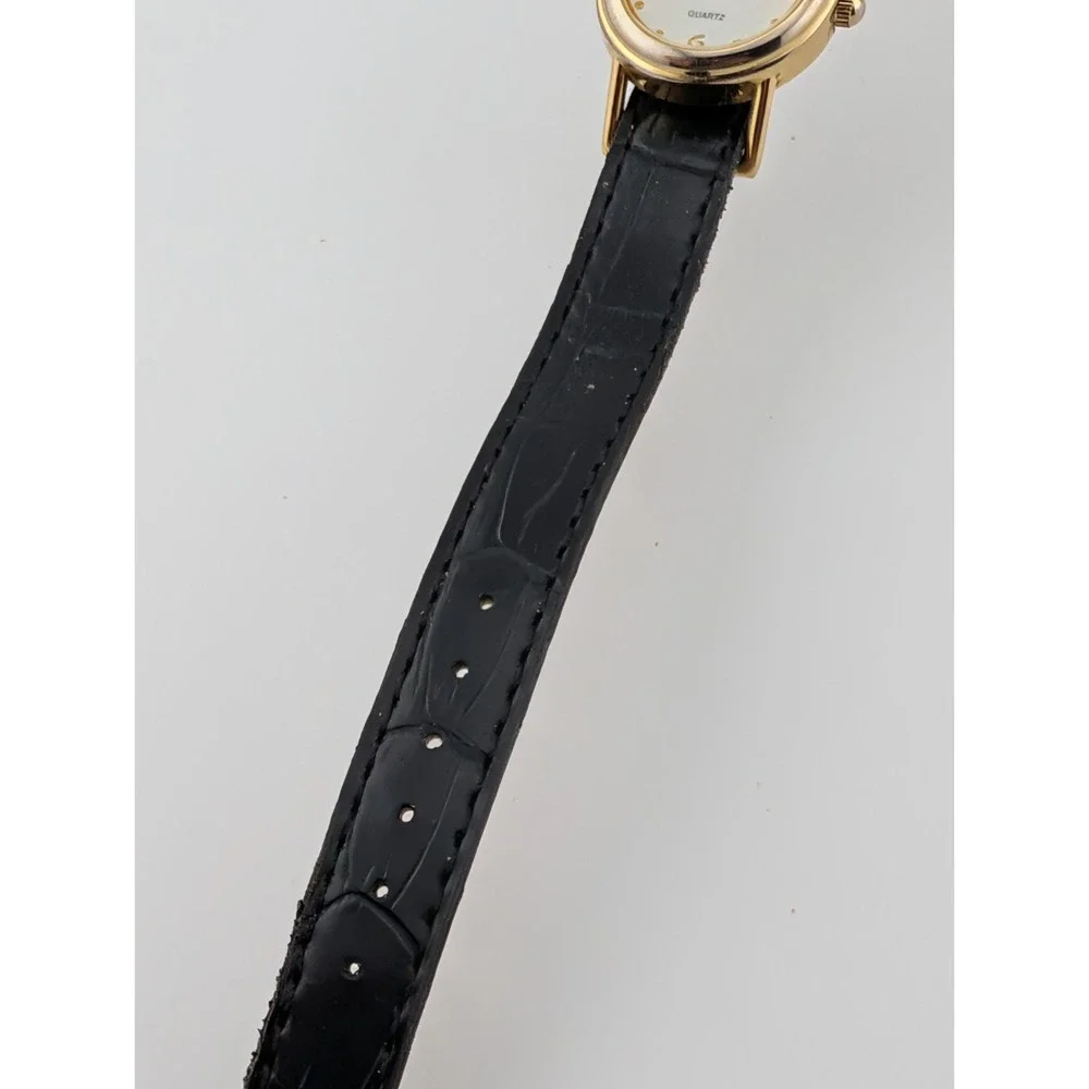 Honey Women's Watch 23mm Gold Case Black Faux Leather Band- New Battery